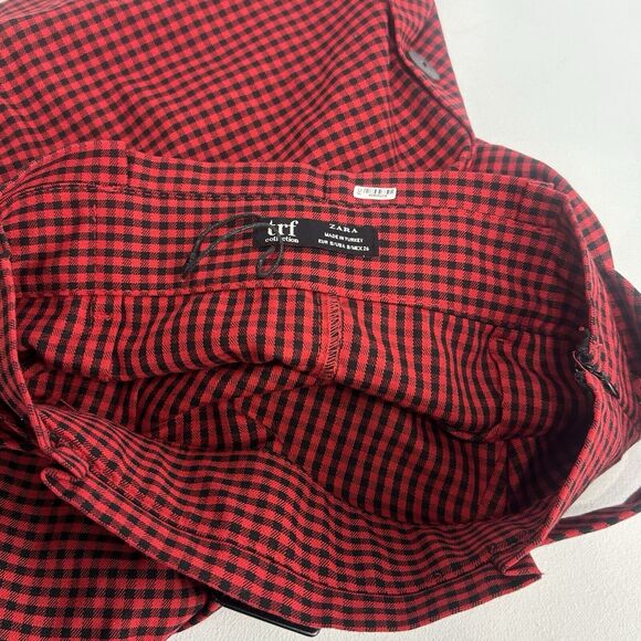 zara TRF high waisted red black gingham plaid button midi skirt Size S - Picture 6 of 9